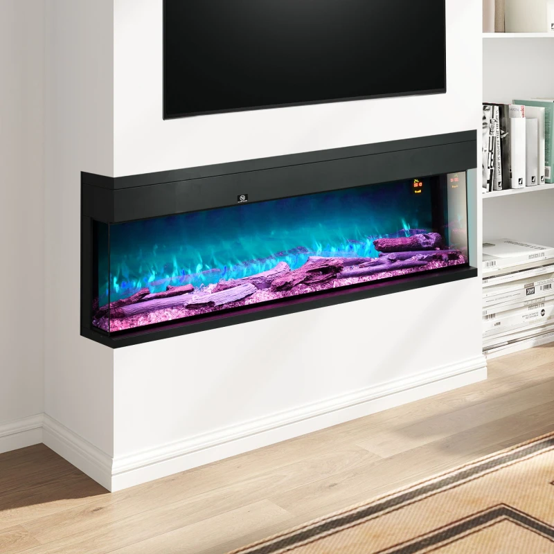 Image of HOMCOM 152.4Cm Electric Fireplace Recessed, Insert, Wall Mount, Freestanding, Black 820-425V71BK