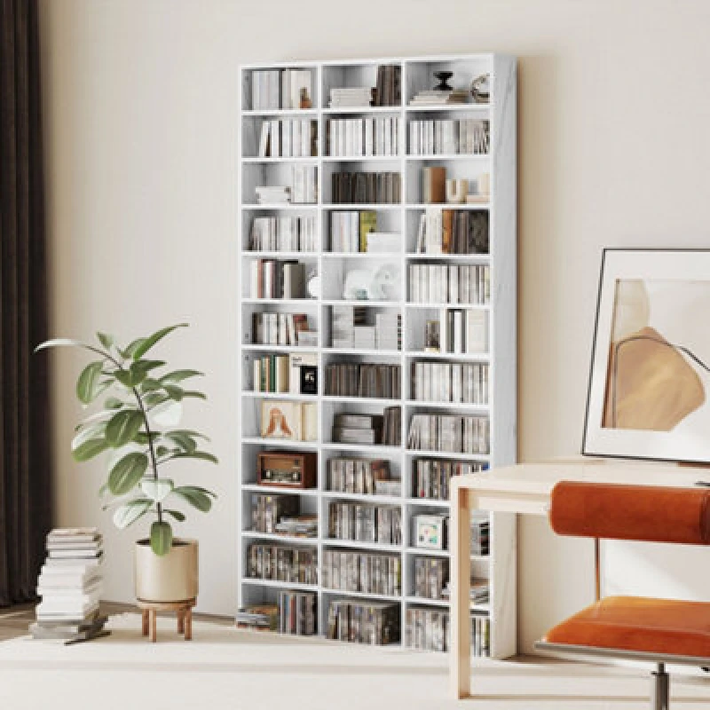 Image of HOMCOM HOMCOM 1116CD/528DVD Media Storage Wooden Shelves Bookcase Display Shelving Unit in Pale Grey Pale Grey One Size Unisex 5063603047785