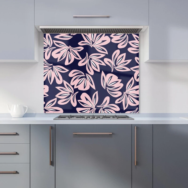 Image of Warren Reed - Designer Pink Navy Floral Botanical Pattern Kitchen Splashback Size: 900mm x 650mm Pink Unisex 900mm x 650mm