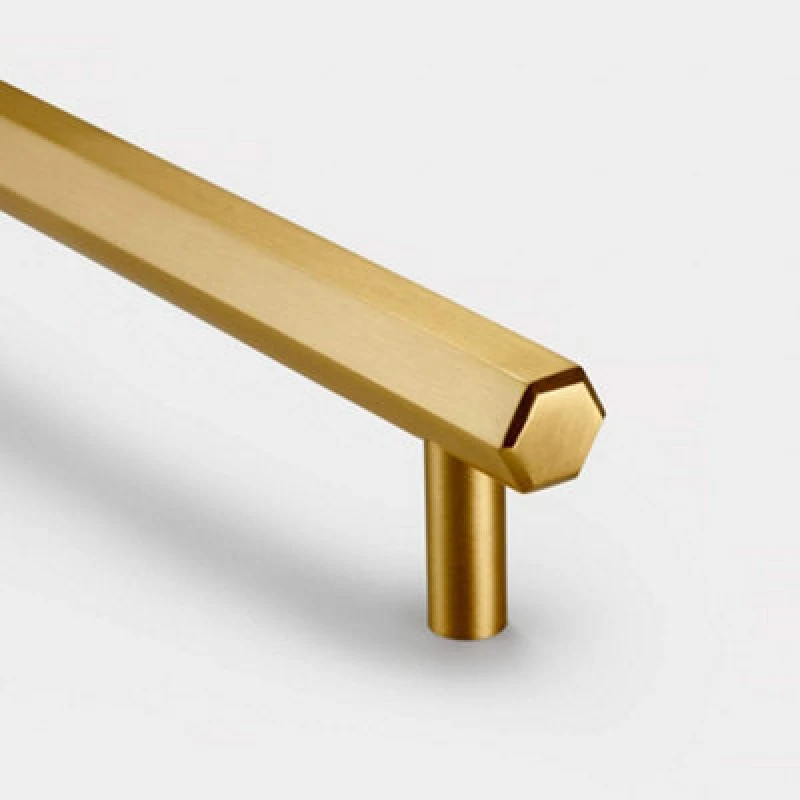 Image of Pushka Home Solid Brass Hexagon Bar Handle 128mm - Brushed Gold Finish