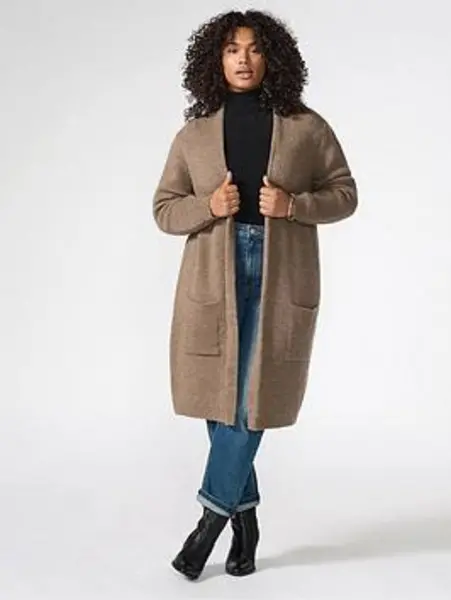 Image of Only Brown / Caribou Curve Long Knitted Cardigan