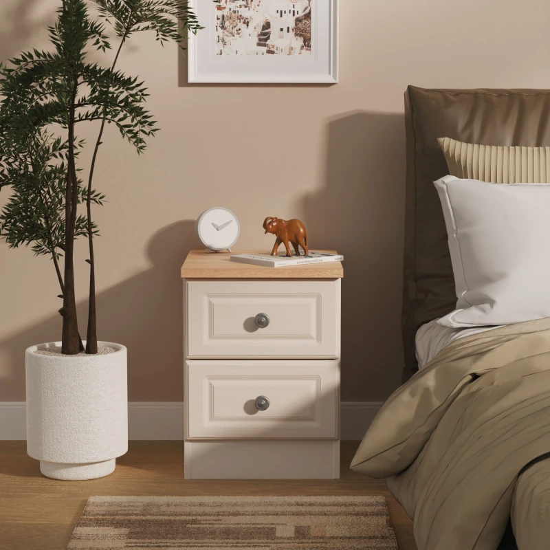 Image of Ready Assembled 2 U Surrey 2 Drawer Bedside Cabinet (Ready Assembled) in Taupe Size: Small Taupe Unisex Small