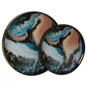 Image of Celina Set Of 2 Pink / Blue Serving Trays