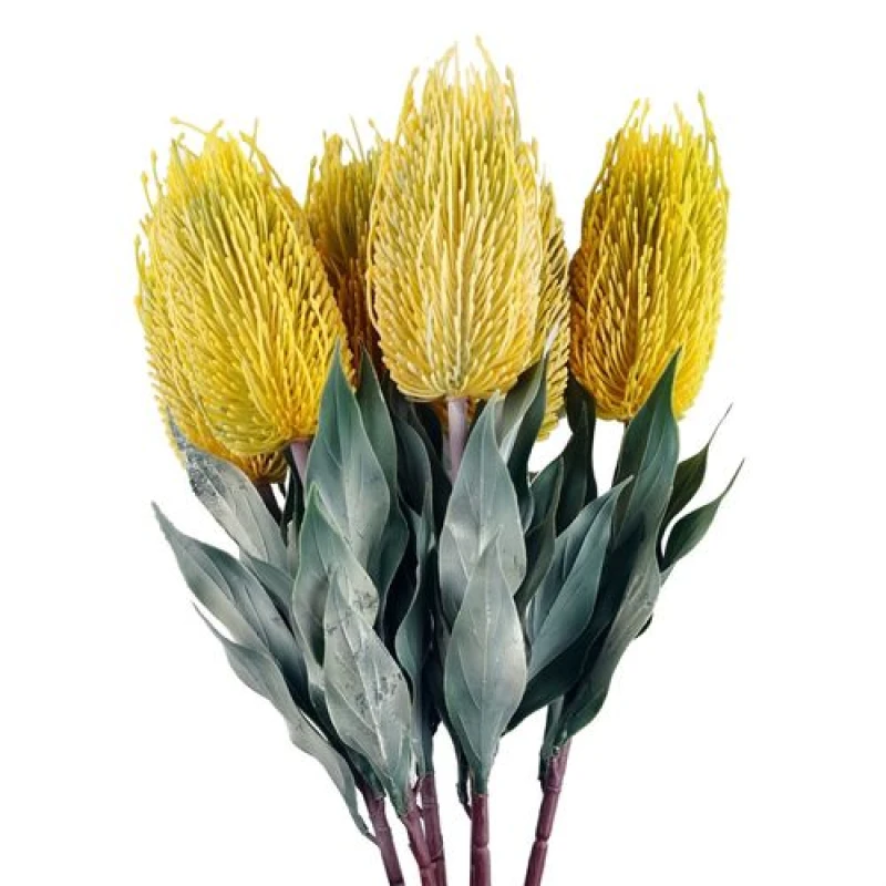 Image of Leaf Pack of 6 x 75cm Banksia Menziesii Yellow Flower Stem Artificial