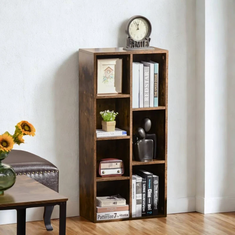 Image of FURNOS 7 Cube Freestanding Storage Unit Bookcase Rustic in Brown Brown Unisex