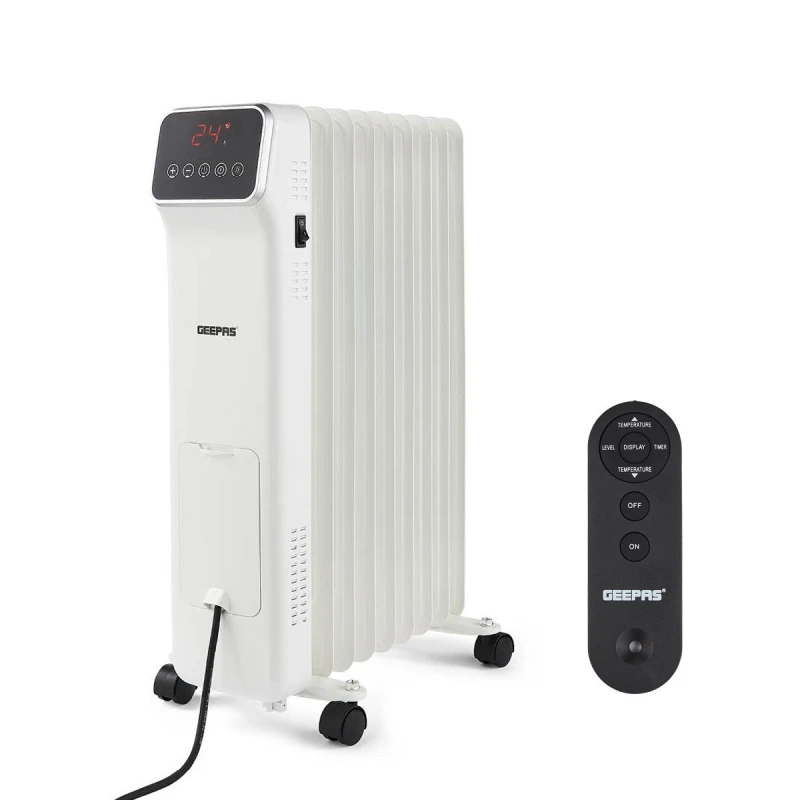 Image of Geepas 2000W Digital 9 Fin Oil Filled Radiator Heater with Remote Control & Adjustable Thermostat in White White Unisex