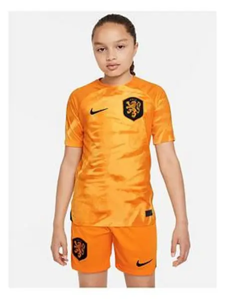 Image of Nike Youth Netherlands 22/23 Home Replica Shirt - Orange, Size XS (6-7 Years) Orange ULGEV Unisex XS (6-7 Years)