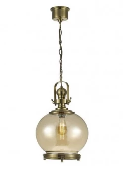 Image of Medium Globe Ceiling Pendant E27 Antique Brass, Cognac Glass