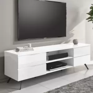 Image of Large White Gloss TV Unit with Storage - TV's up to 77 - Rochelle