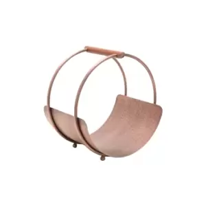 Image of Ivyline Luxury Leather Handle Round Log Holder Copper H42Cm