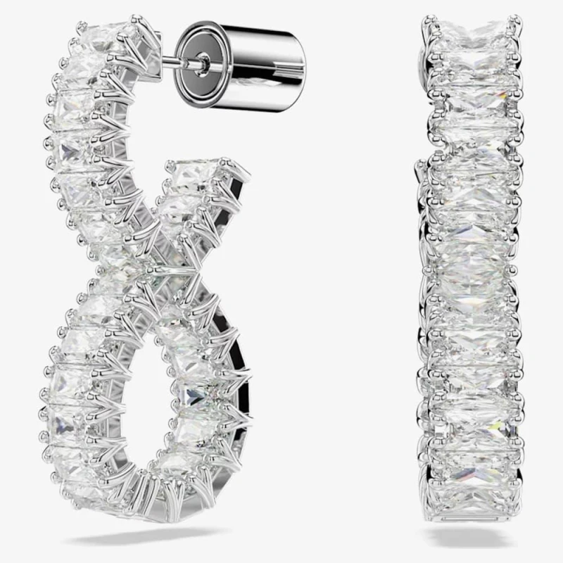 Image of Swarovski Hyperbola Rhodium Plated Infinity Dropper Earrings 5684047 White female