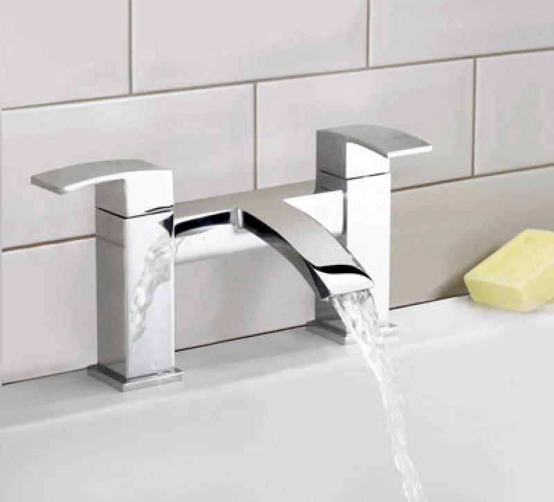 Image of Nes Home Arke Contemporary Chrome Deck Mounted Waterfall Bath Filler Tap + Waste