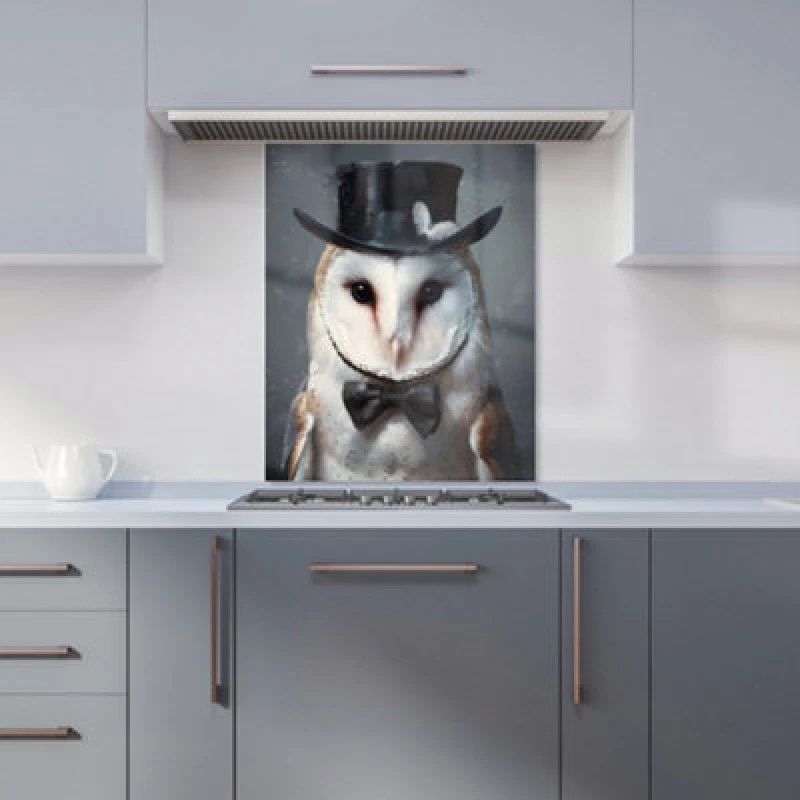 Image of Warren Reed Designer Owl In A Top Hat Kitchen Splashback