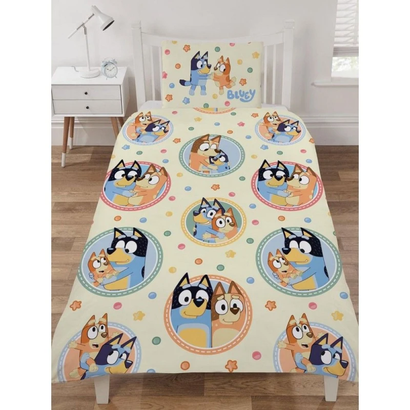 Image of Bluey Happy Cotton Duvet Cover Set in Yellow Size: Single Yellow Unisex Single