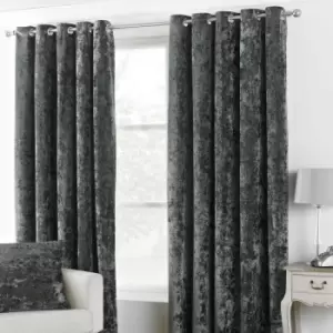 Image of Paoletti Verona Crushed Velvet Ringtop Eyelet Curtains (Pair) Polyester Pewter (168X183Cm)