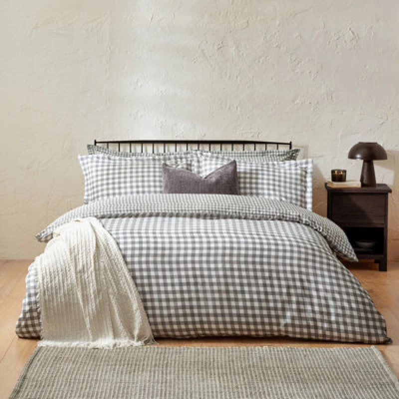 Image of Barton Check Reversible Duvet Cover Bedding Set Grey