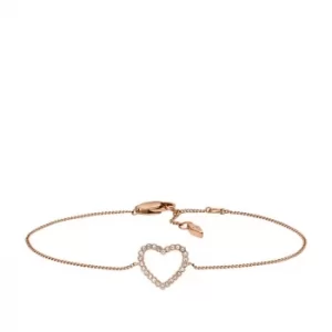 Image of Fossil Ladies Rose Gold Tone Crystal Heart Bracelet