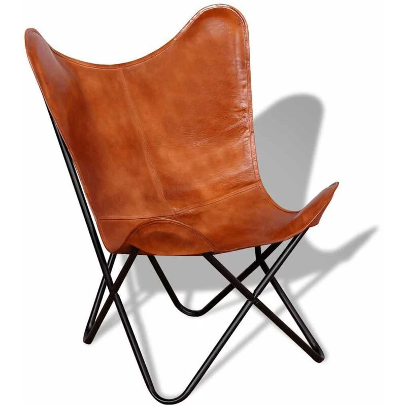Image of VIDAXL Butterfly Chair Brown Real Leather vidaXL 243728