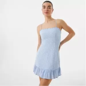 Image of Jack Wills Polka Dot Ruffle Hem Mini Dress - Blue