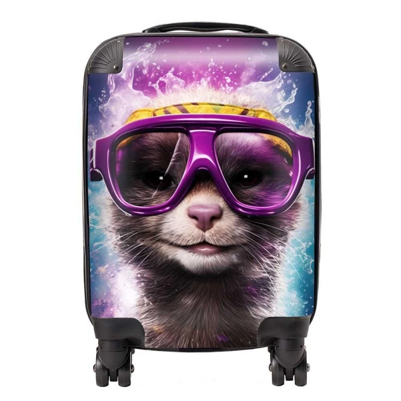 Image of Warren Reed - Designer Splashart Ferret With Glasses Purple Suitcase Size: Medium Purple Unisex Medium