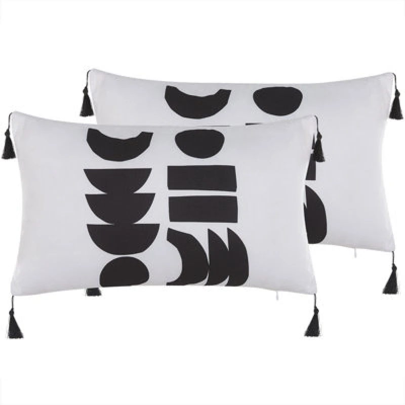 Image of Beliani Set Of 2 Decorative Cushions Liriope 30 X 50 Cm Black/ White Geometric Pattern