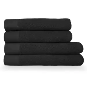 Image of Textured Weave 4 Piece Bath Towel/Sheet Towel Set Black