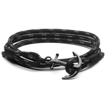 Image of Mens Tom Hope Sterling Silver Sterling Silver & Rope Triple Black Bracelet L