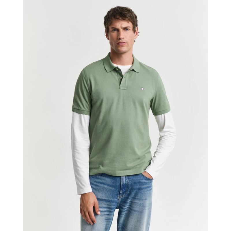 Image of Gant Regular-Fit Shield Piqu Polo Shirt Green male S