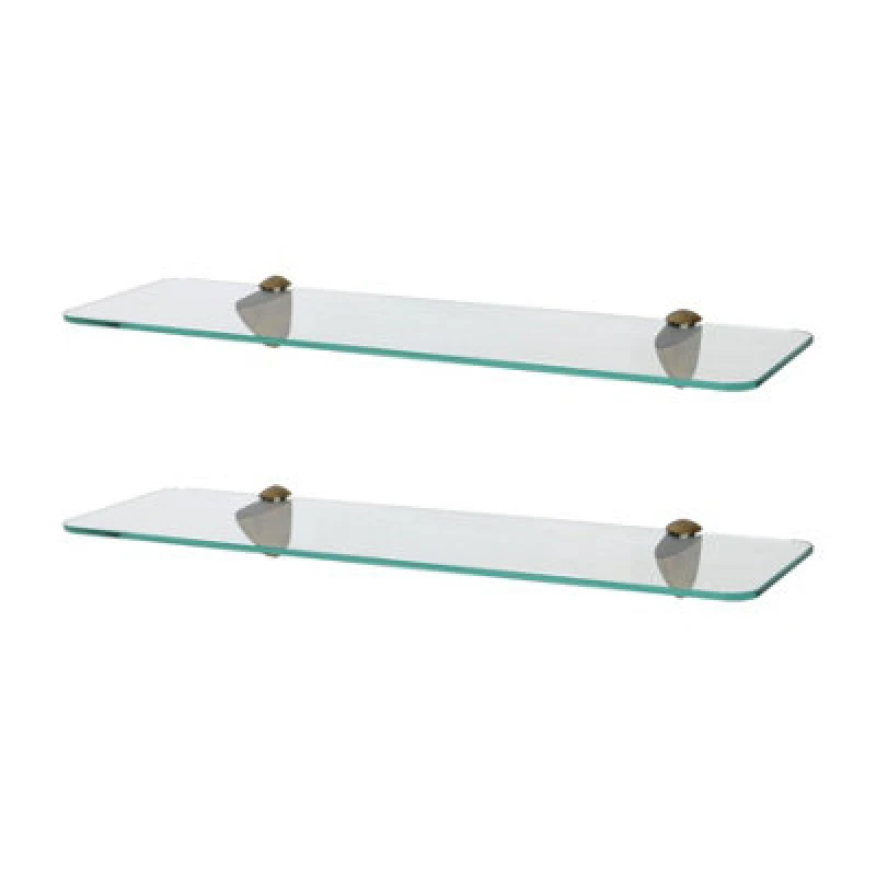 Image of Harbour Housewares 2X Rounded Floating Glass Shelves - 50Cm - Gold Brackets - Bathroom Shower Storage Vanity Display Unit Shelf