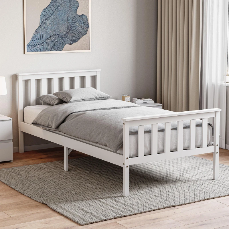 Image of Lassic Milan High Foot Single Wooden Bed & Mattress Set White unisex Single