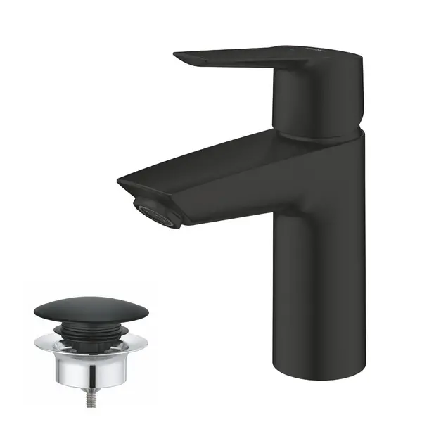 Image of Grohe Start SilkMove EnergySaving Cloakroom Mono Basin Mixer Tap with Waste - Matt Black