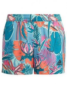 Image of adidas Girls Junior G A.R. Shorts - White/Blue, Size 4-5 Years, Women