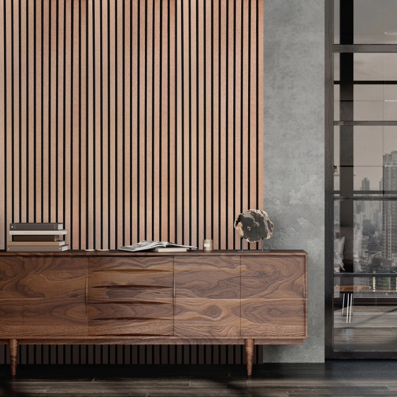 Image of Fuse Acoustic Wall Panels Acoustic Wooden Wall Panel in Brushed Copper, 2.4m x 0.6m in Brown Brown Unisex