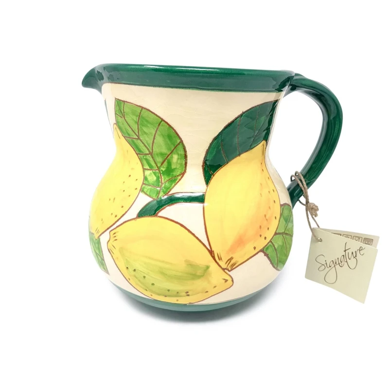 Image of Verano Spanish Ceramics Signature Lemons Hand Painted Ceramic Kitchen Dining Large Pourer Jug 1.5L (H) 19cm Multi