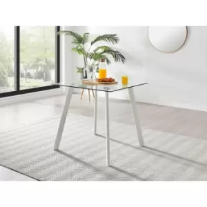 Image of Furniture Box Seattle 4 Seat Square Glass Dining Table and White Legs