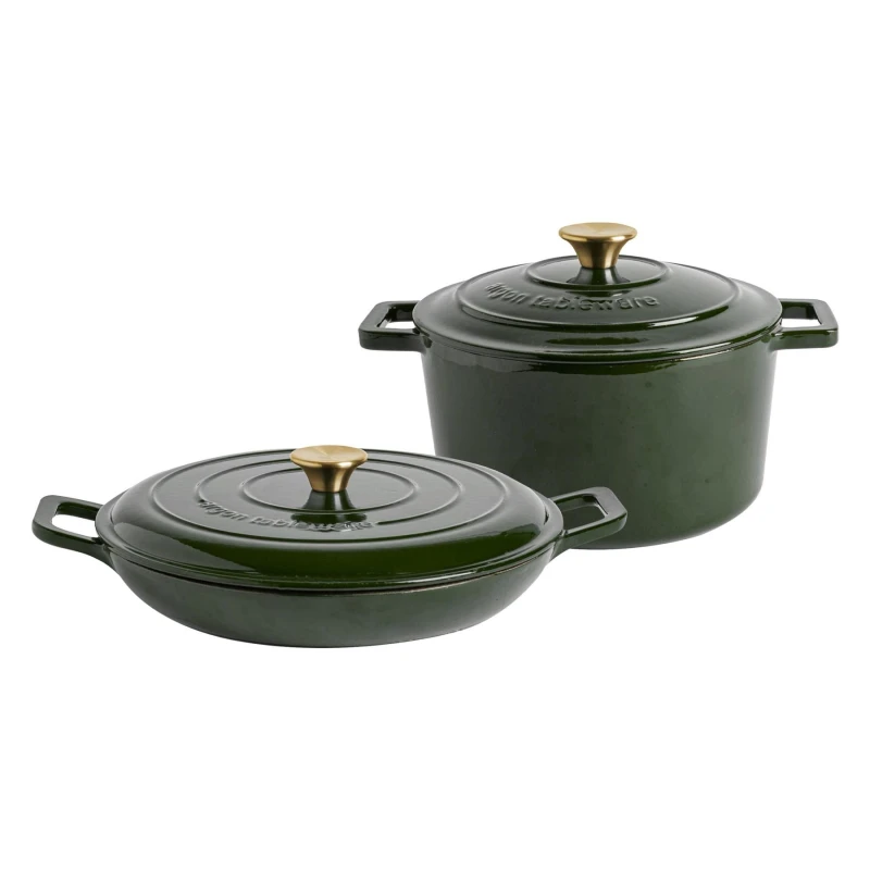 Image of Argon Tableware 2pc Cast Iron Casserole Dish Set with Self-Basting Lids 2.3L & 4.68L in Green Green Unisex
