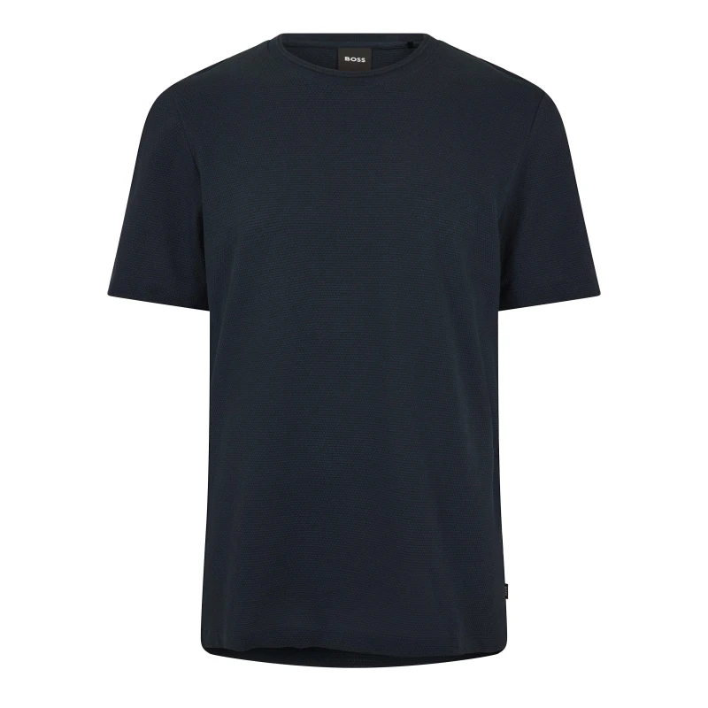 Image of Boss Mens Tiburt Bubble Structure Cotton Short Sleeve T-Shirt Dark Blue male Small