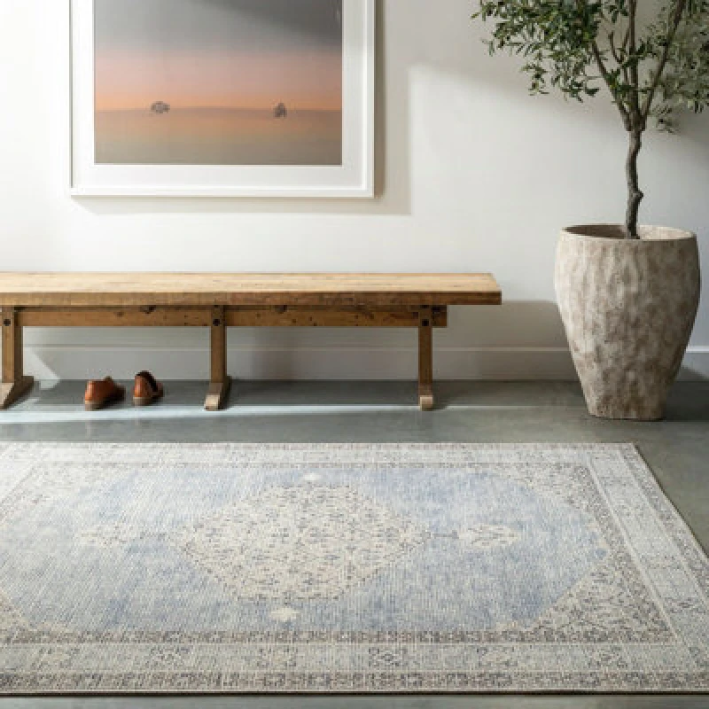 Image of Becki Owens X Livabliss Vintage Oriental Boho Denim/ivory Lila Area Rug 200 X 275cm - Easy Care, Ideal For Living Room & Bedroom