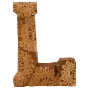 Image of Letter L Hand Carved Wooden Flower