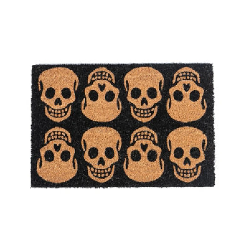 Image of Nicola Spring Halloween Coir Door Mat Skulls 60 X 40Cm Natural Coir Non-Slip Pvc Backing Spooky Seasonal Entrance Doormat