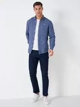 Image of Crew Clothing Crew Clothing Grid Check Linen Shirt - Blue Size L, Men