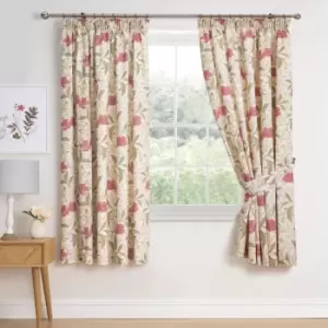 Image of Sandringham Floral Print Lined Pencil Pleat Curtains, Red, 66 x 72" - Dreams&drapes
