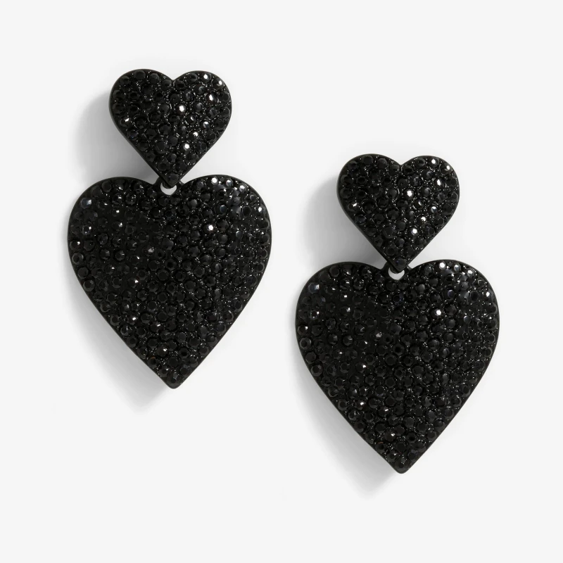 Image of Mood Gold Black Double Heart Drop Earring Jewellery Sets One Size Gold 42515810000