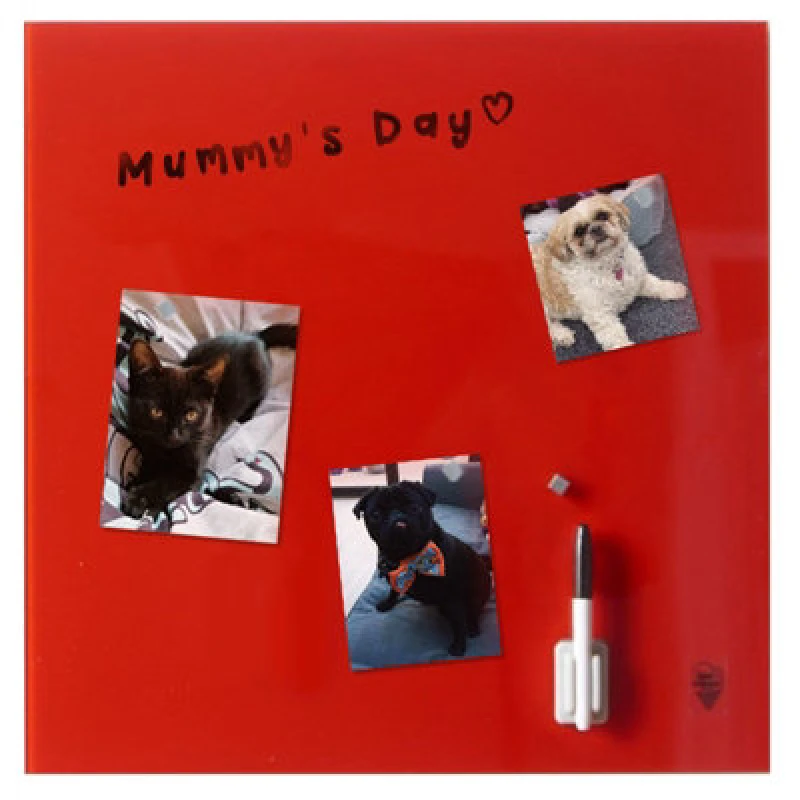 Image of CARME Home Wall Mounted Red Memo Glass Board With Magnets Pen Eraser For Pictures Invitations Reminders Notes Kitchen