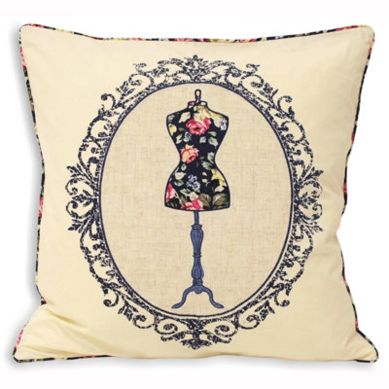 Image of Paoletti Paoletti Victoria Mannequin Printed Piped Cushion in Navy Size: 45cm x 45cm Navy 45cm x 45cm Unisex 5025532240323