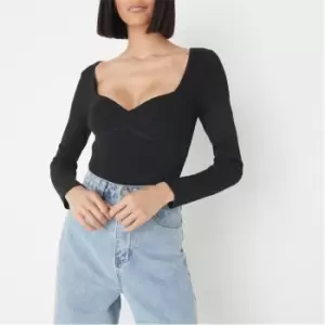 Image of Missguided Sweetheart Neckline Knit Bodysuit - Black