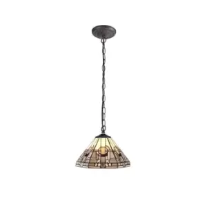 Image of 1 Light Downlighter Ceiling Pendant E27 With 30cm Tiffany Shade, White, Grey, Black, Clear Crystal, Aged Antique Brass