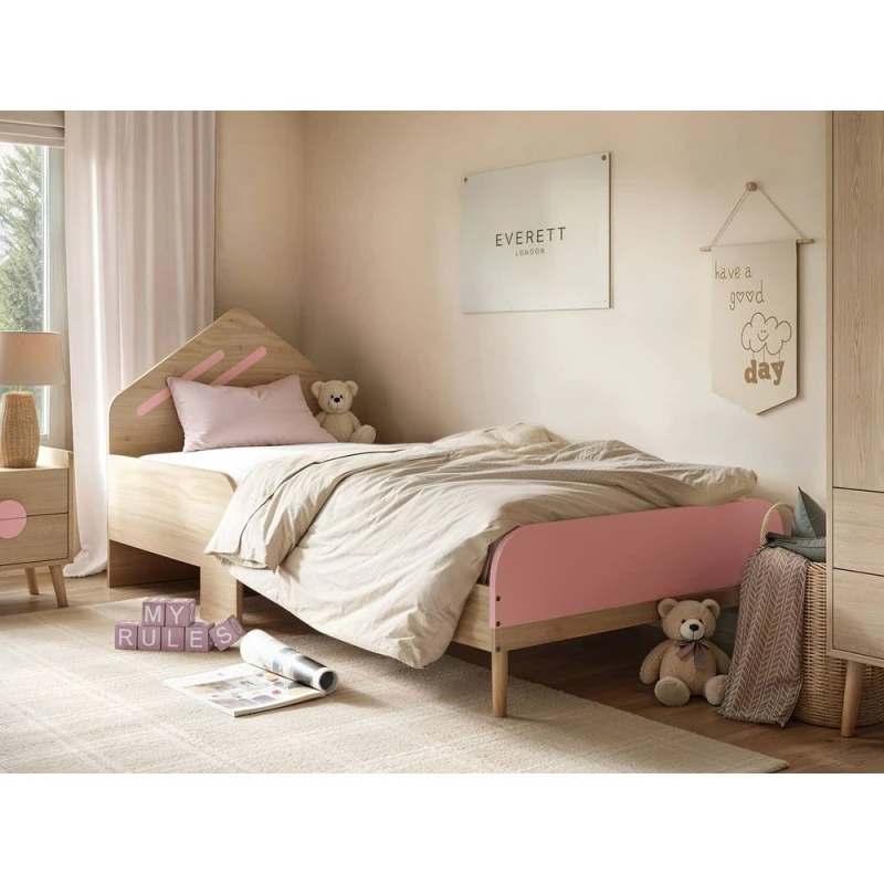 Image of Flair Noah Single Bed Oak in Pink Pink Unisex Single