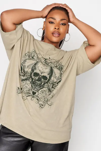 Image of Yours Skeleton Print T-Shirt Light Beige