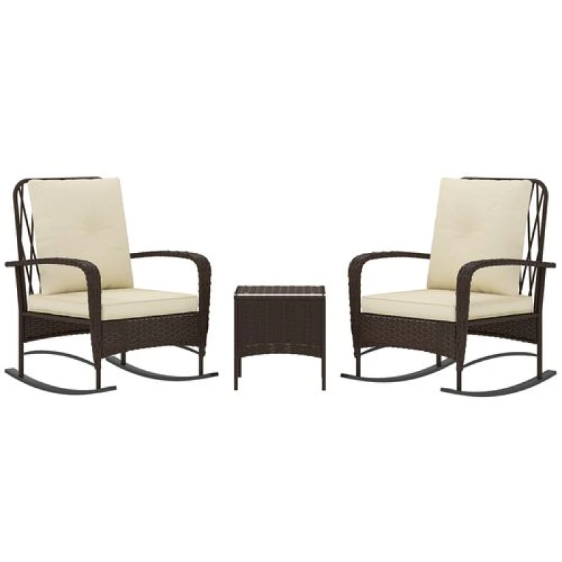 Image of Outsunny Rattan Bistro Set Balcony Furniture With Rocking Chairs - Brown TJ Hughes 5063603327153